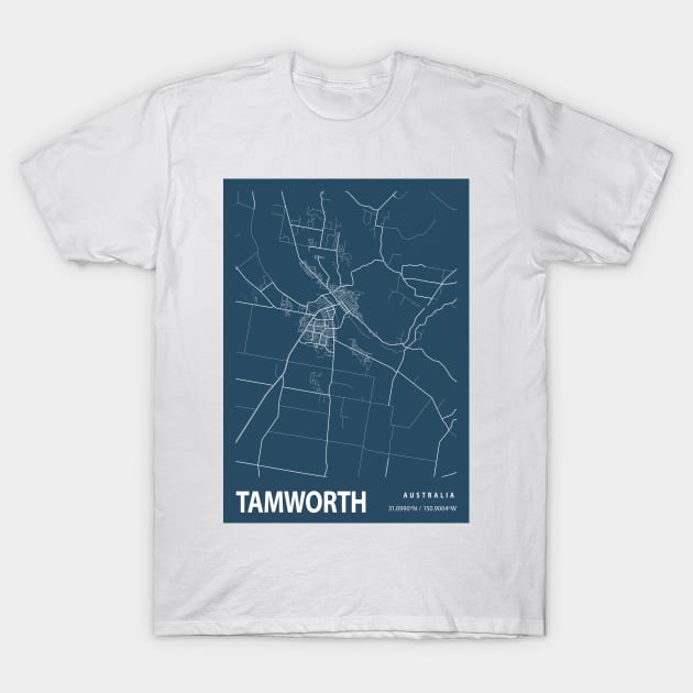 Tamworth Blueprint Street Map, Tamworth Colour Map Prints T-Shirt by tienstencil